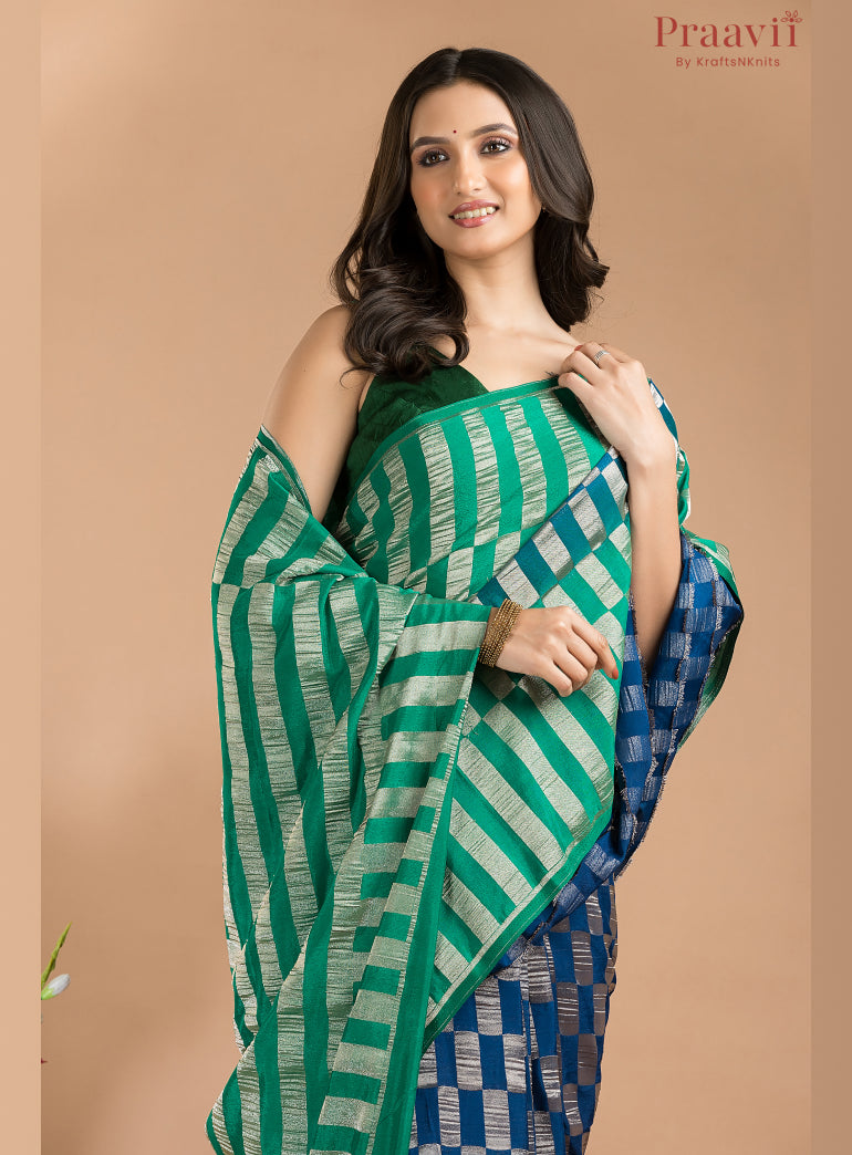 Blue and Green Khaddi Saree