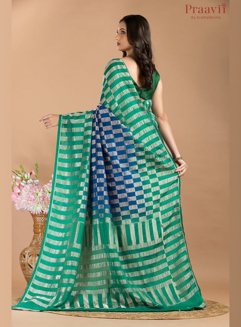 Blue and Green Khaddi Saree