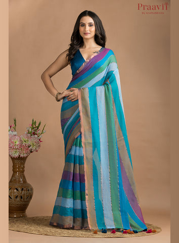 Multicolor Mulmul Cotton Saree