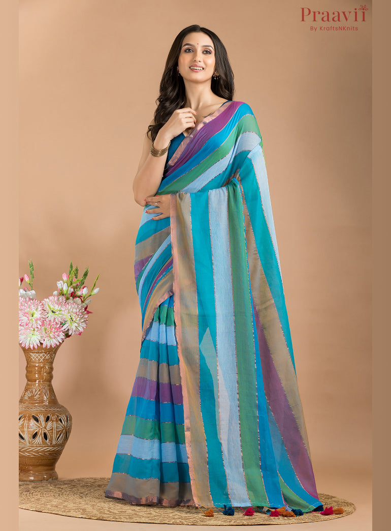 Multicolor Mulmul Cotton Saree
