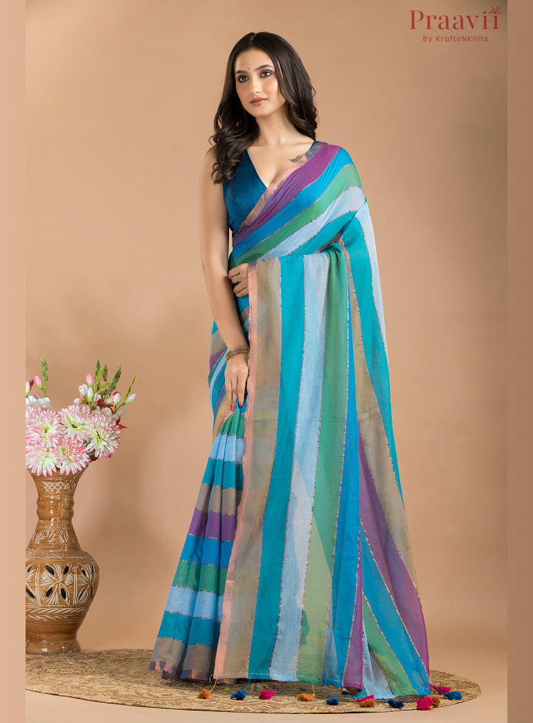 Multicolor Mulmul Cotton Saree