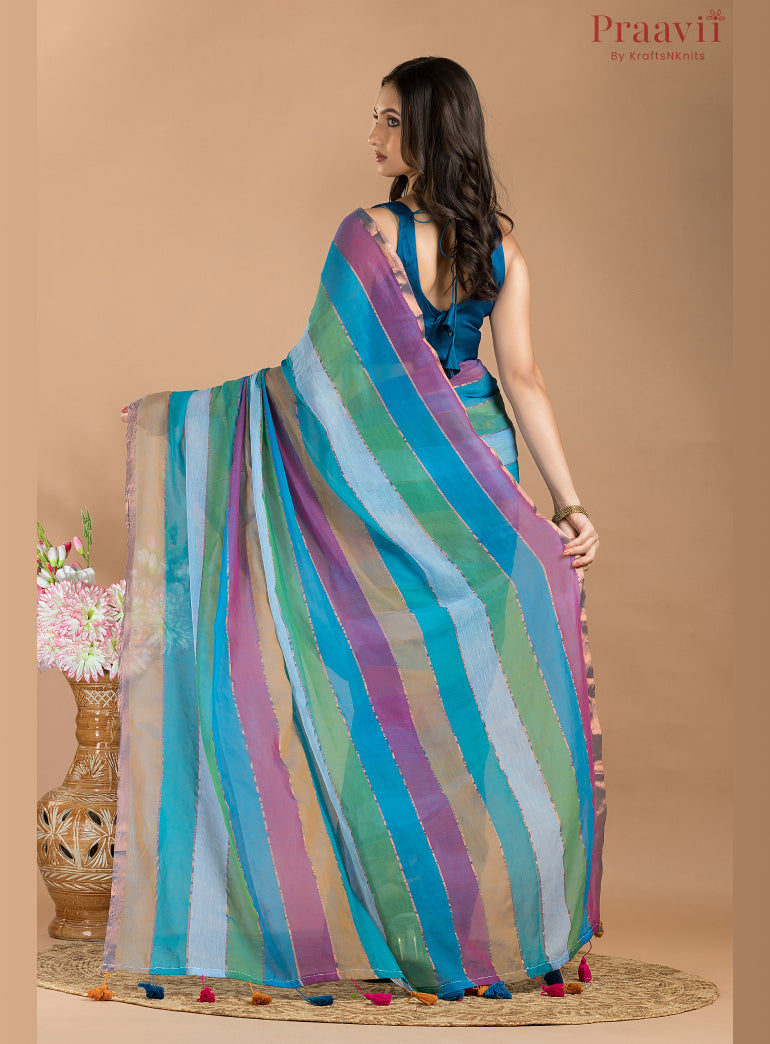Multicolor Mulmul Cotton Saree