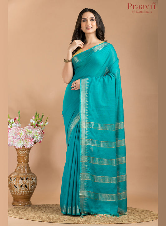 Firoza Blue Soft Blended Silk Saree
