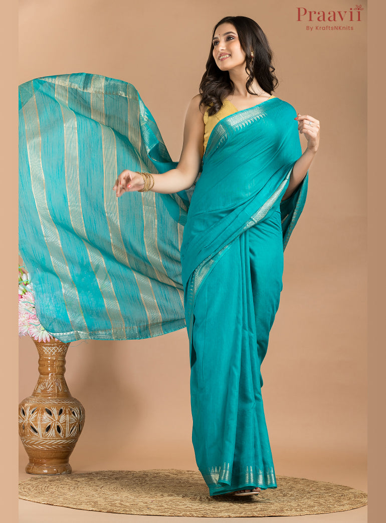 Firoza Blue Soft Blended Silk Saree