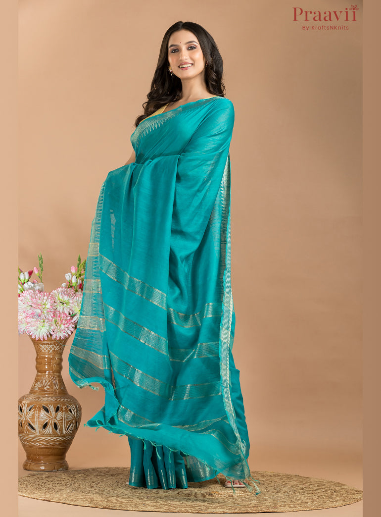 Firoza Blue Soft Blended Silk Saree