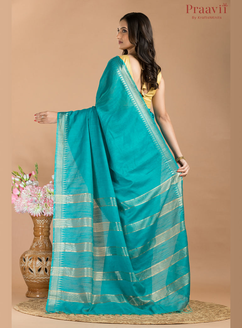 Firoza Blue Soft Blended Silk Saree