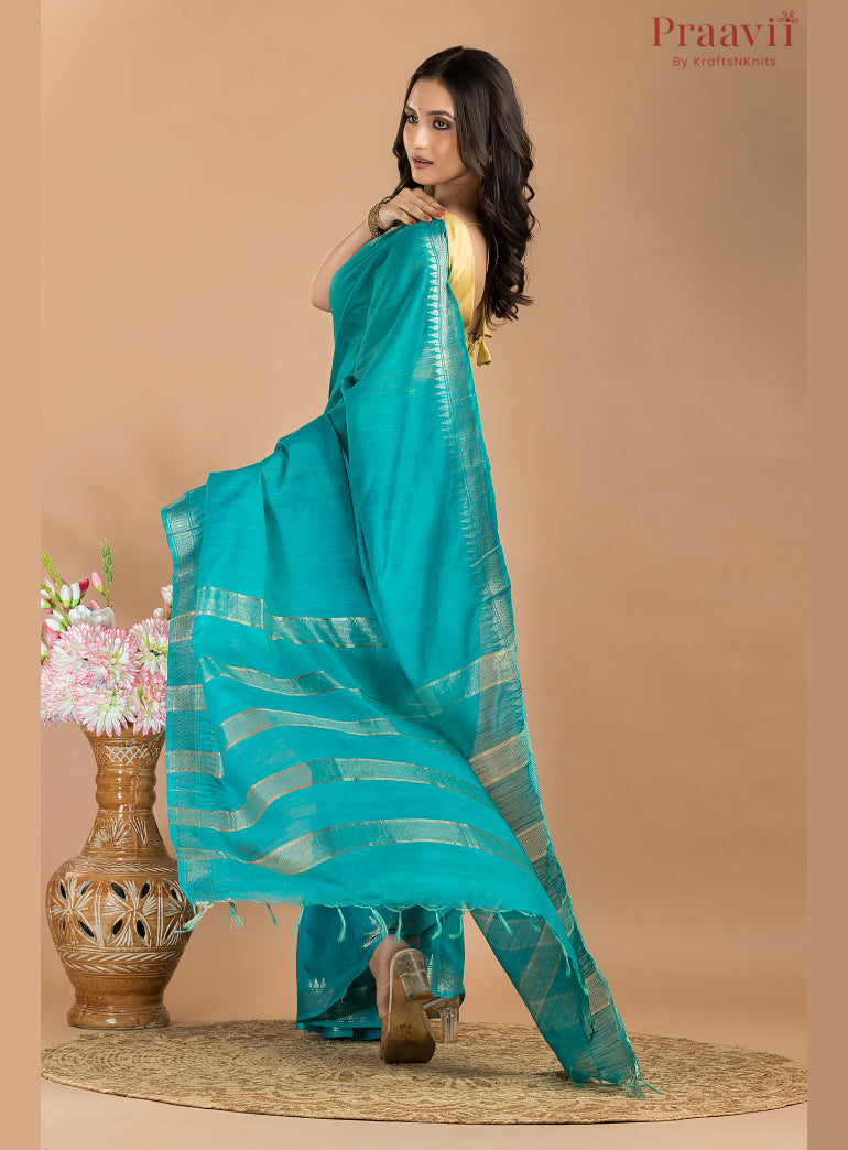 Firoza Blue Soft Blended Silk Saree