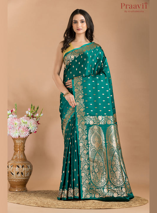 Bottle Green Soft Silk Banarasi Saree