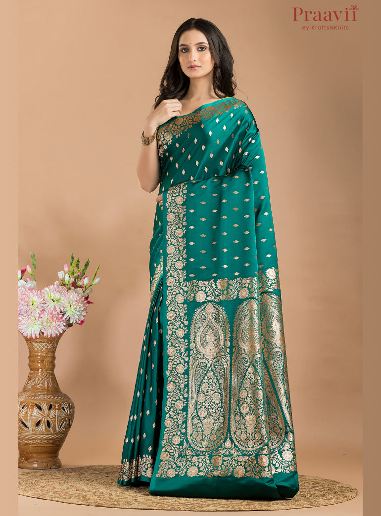 Bottle Green Soft Silk Banarasi Saree