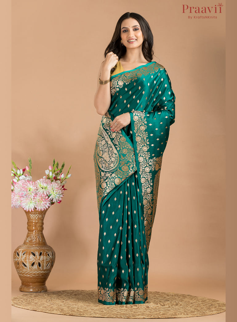 Bottle Green Soft Silk Banarasi Saree