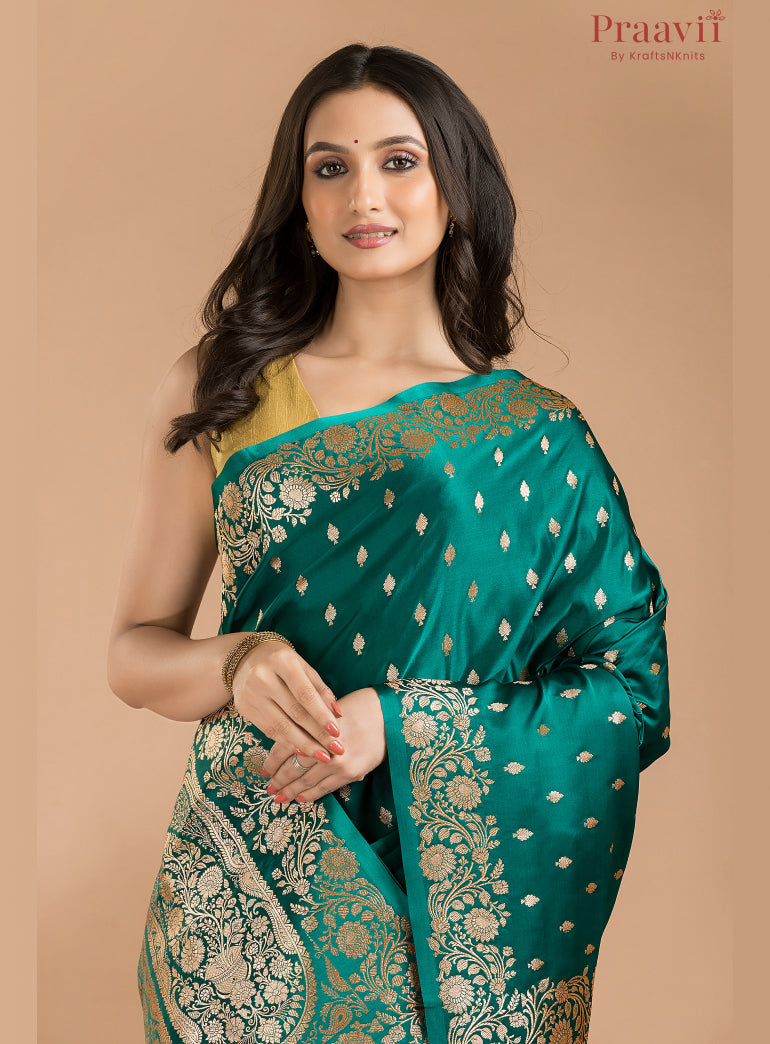 Bottle Green Soft Silk Banarasi Saree