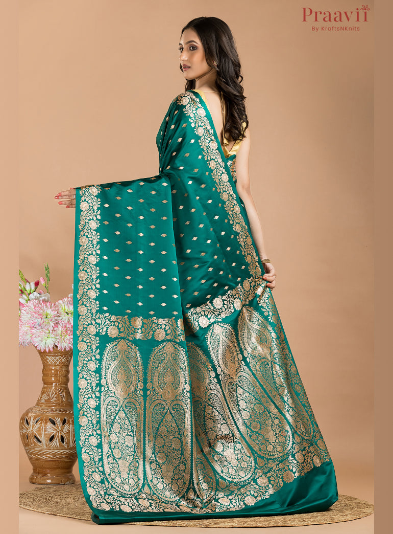 Bottle Green Soft Silk Banarasi Saree