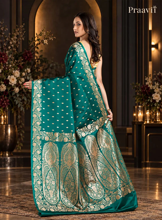 Bottle Green Soft Silk Banarasi Saree