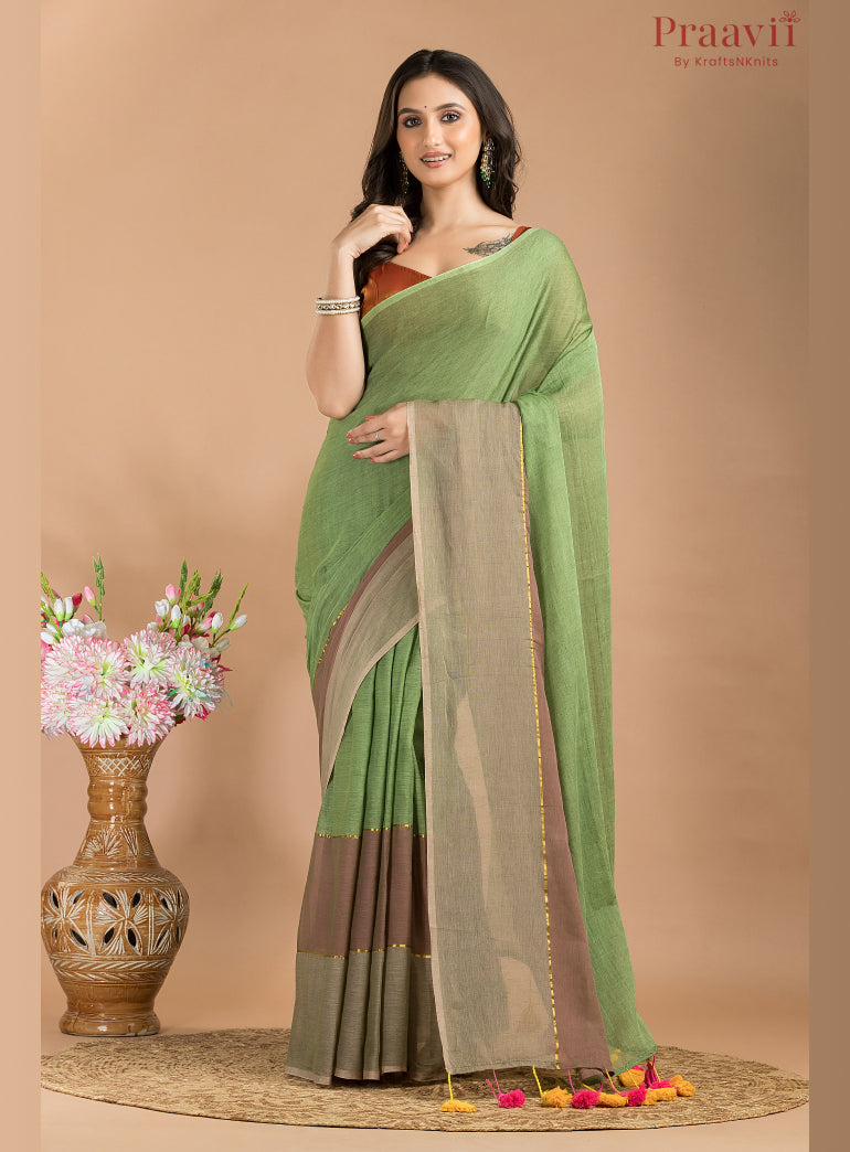 Green Mulmul Cotton Saree