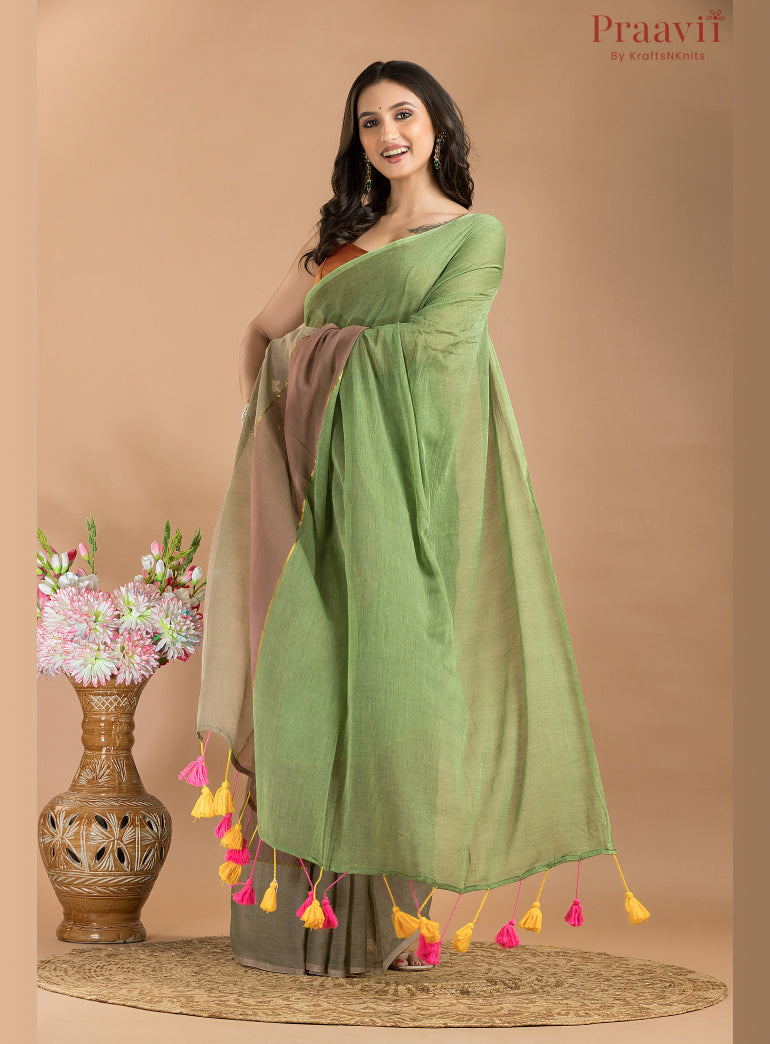 Green Mulmul Cotton Saree