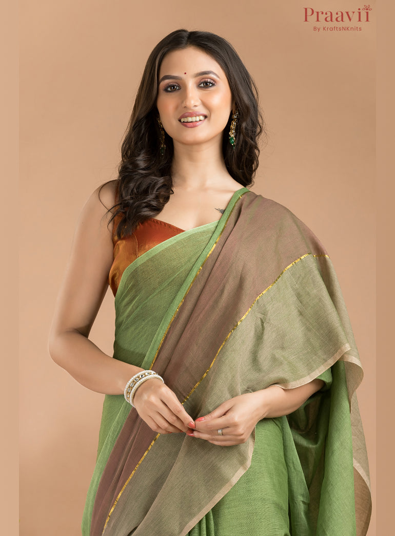 Green Mulmul Cotton Saree