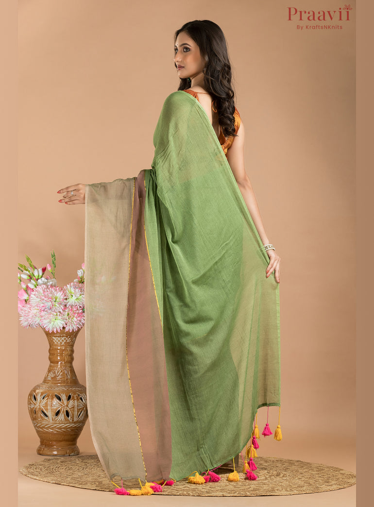 Green Mulmul Cotton Saree