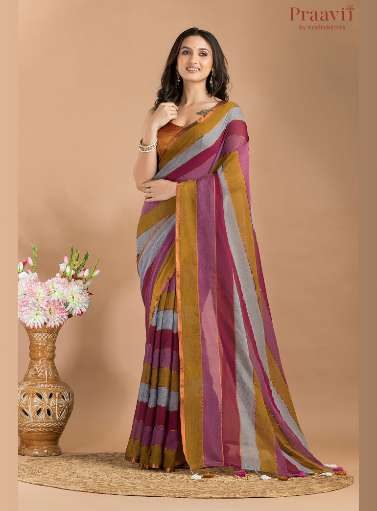 Multicolor Pure Mulmul Cotton Saree