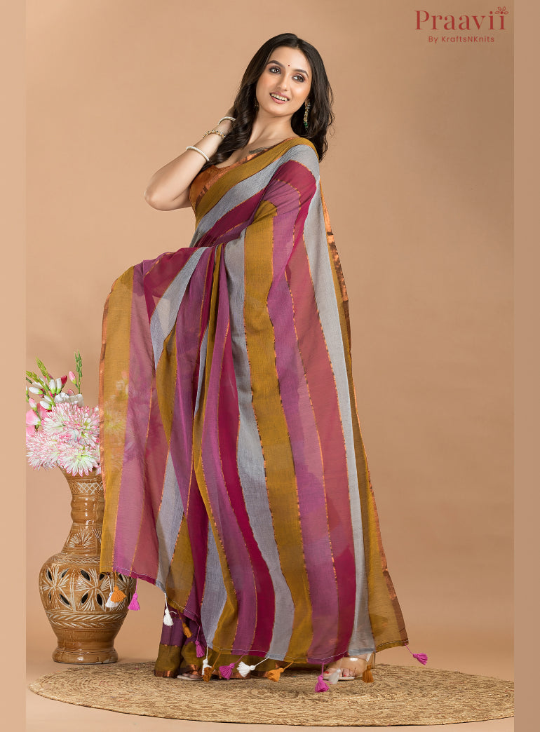 Multicolor Pure Mulmul Cotton Saree
