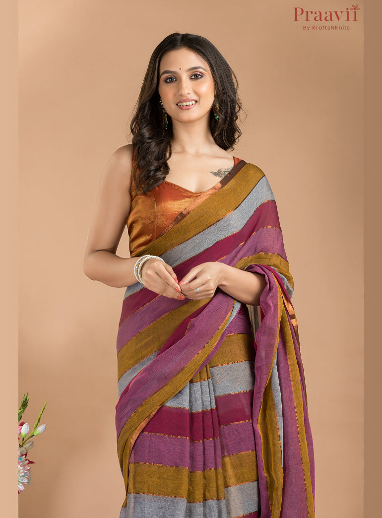 Multicolor Pure Mulmul Cotton Saree