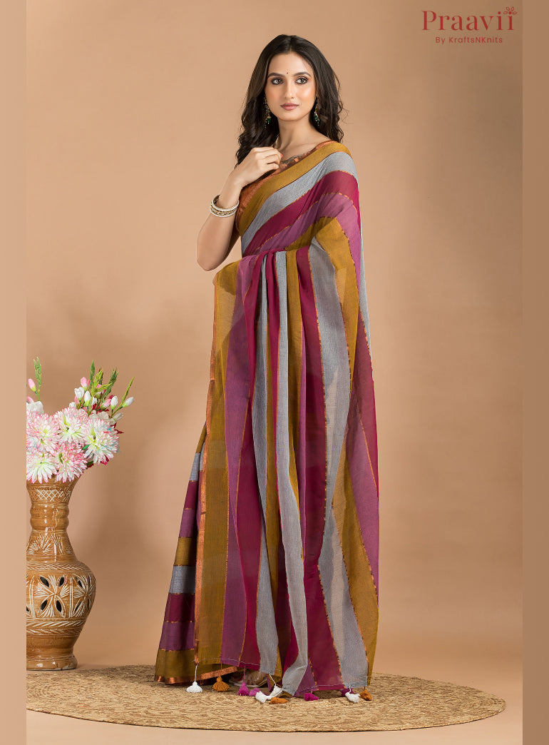 Multicolor Pure Mulmul Cotton Saree