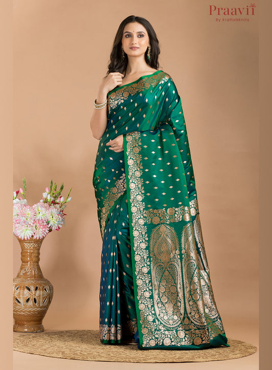 Two-Tone Bottle Green Banarasi Saree