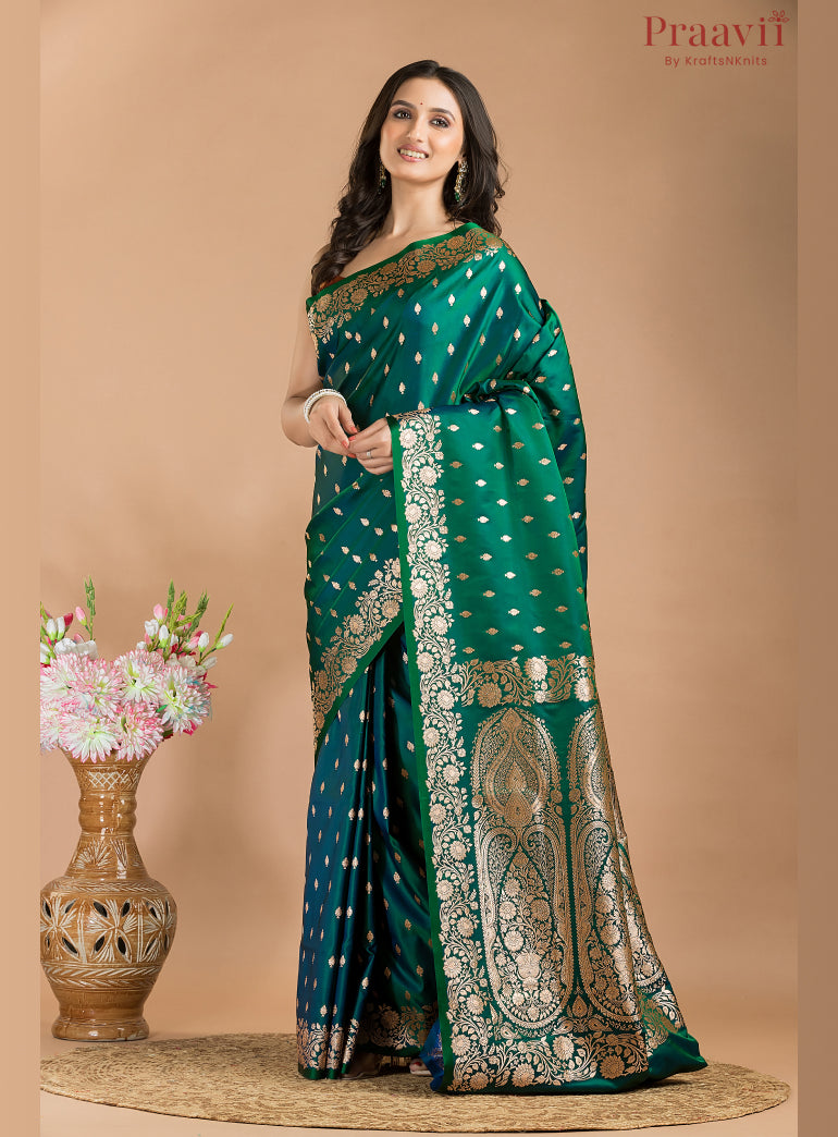 Two-Tone Bottle Green Banarasi Saree
