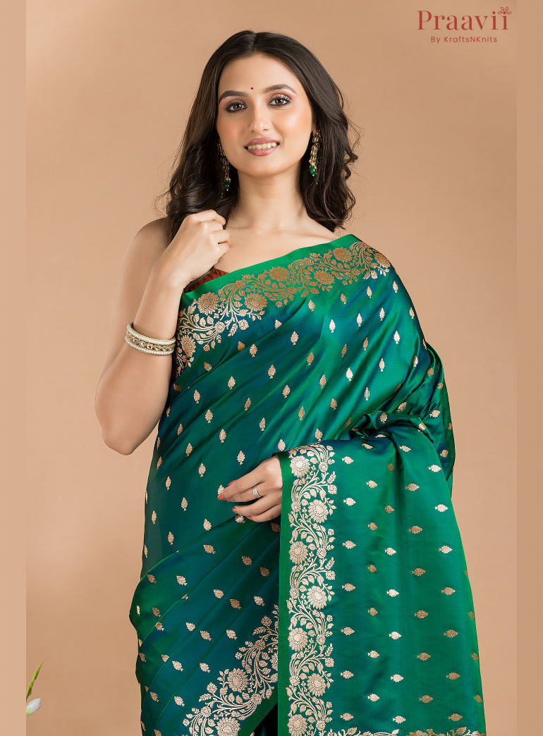 Two-Tone Bottle Green Banarasi Saree