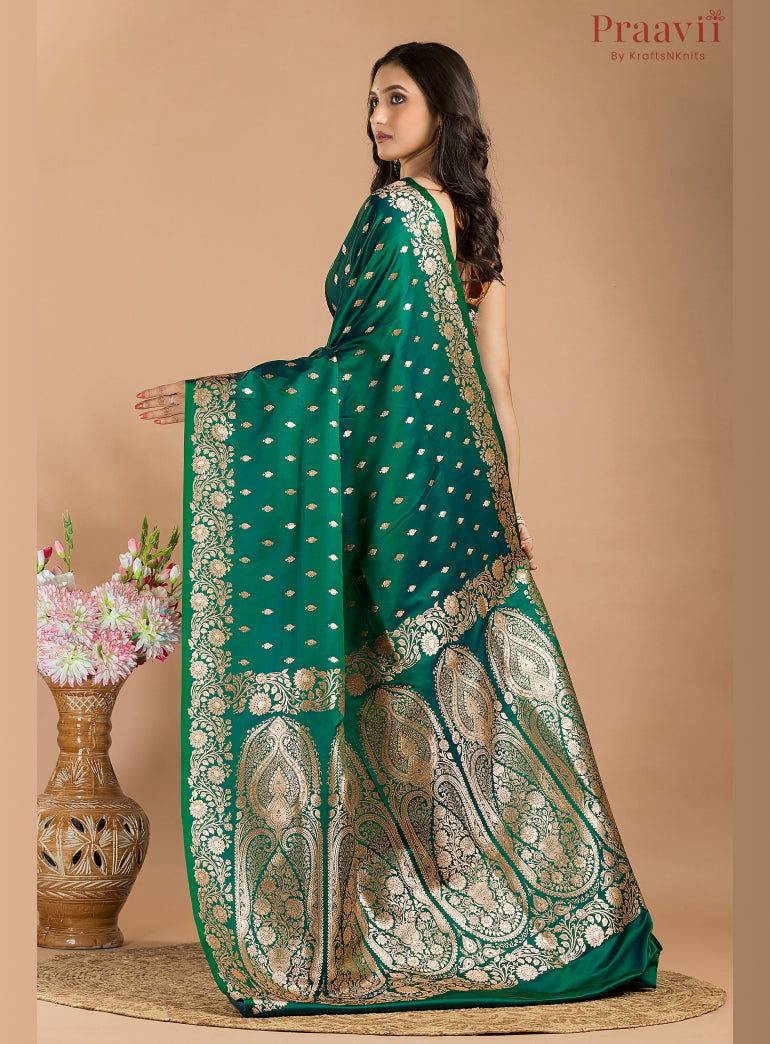 Two-Tone Bottle Green Banarasi Saree