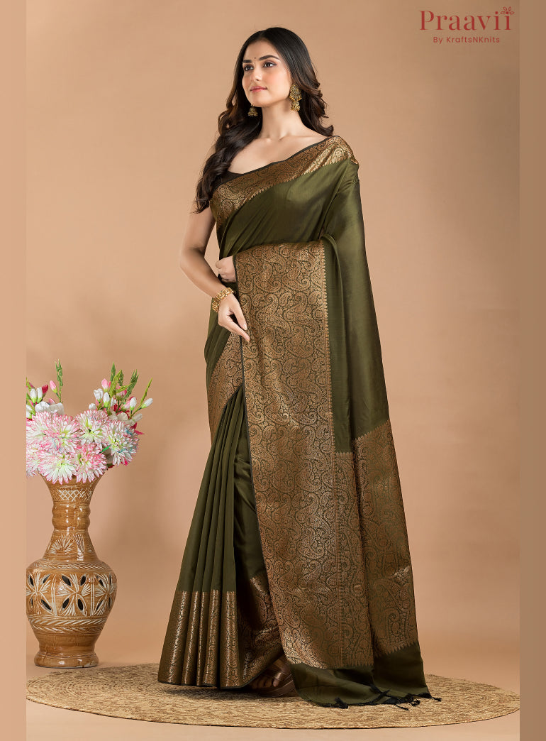 Olive Green Matka Silk Saree