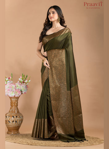 Olive Green Matka Silk Saree