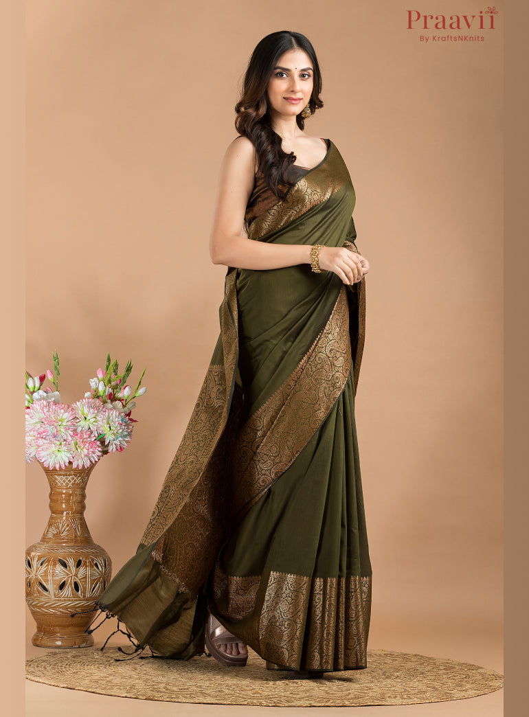 Olive Green Matka Silk Saree