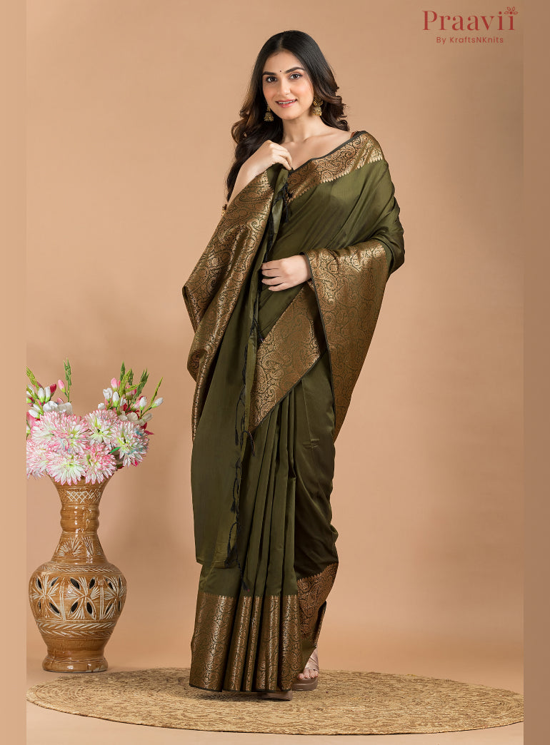 Olive Green Matka Silk Saree