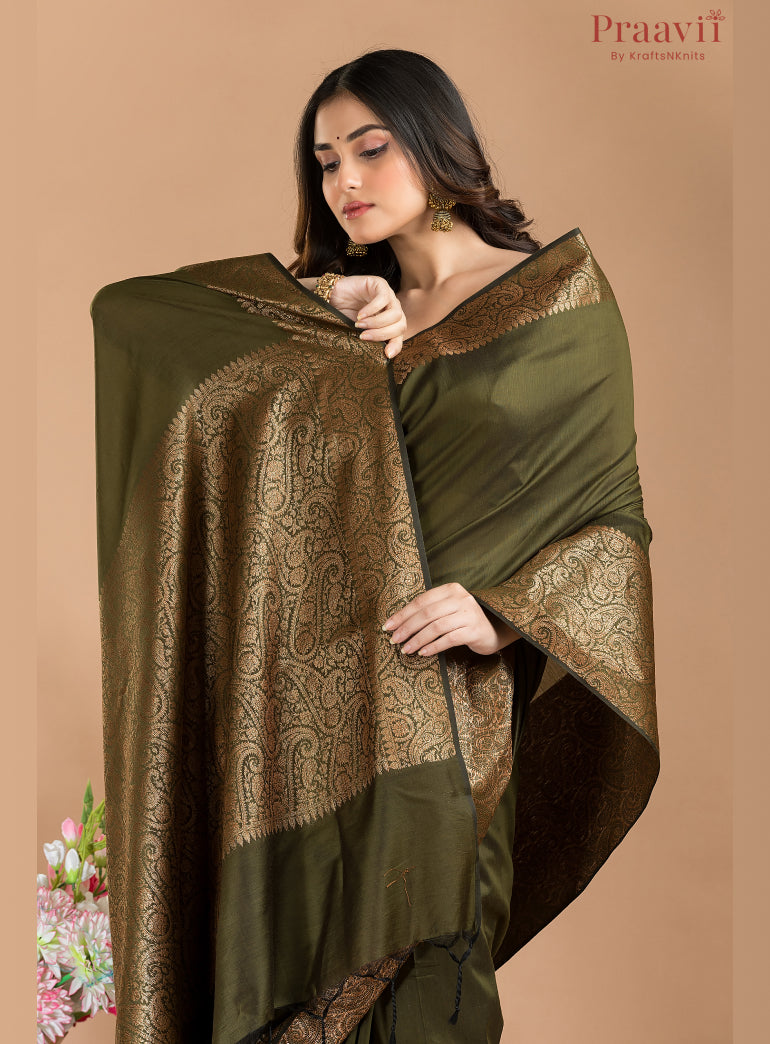 Olive Green Matka Silk Saree