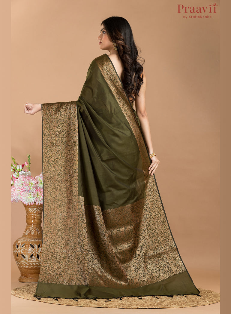 Olive Green Matka Silk Saree