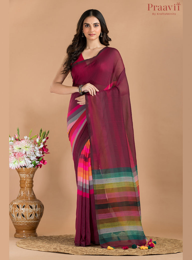 Maroon Mulmul Cotton Saree