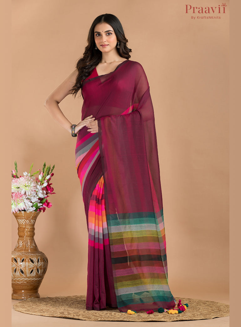 Maroon Mulmul Cotton Saree
