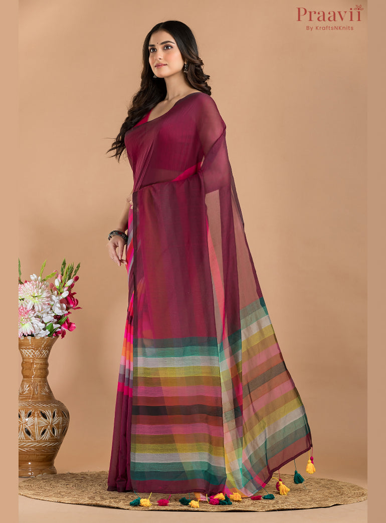 Maroon Mulmul Cotton Saree