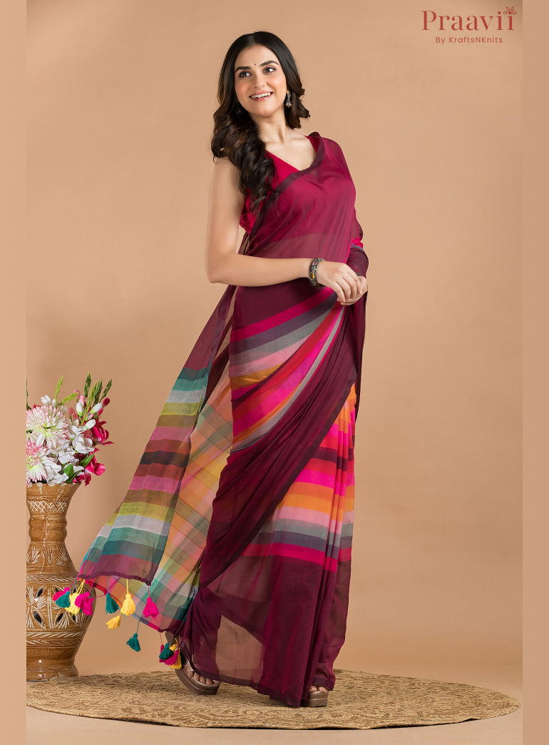 Maroon Mulmul Cotton Saree