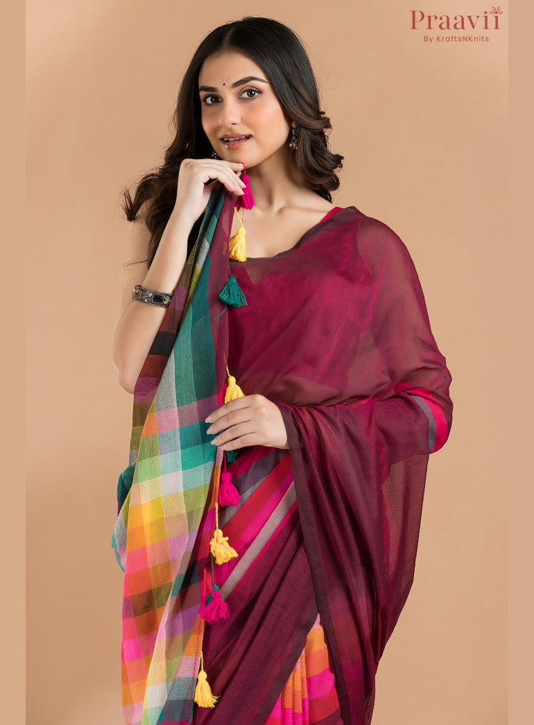 Maroon Mulmul Cotton Saree