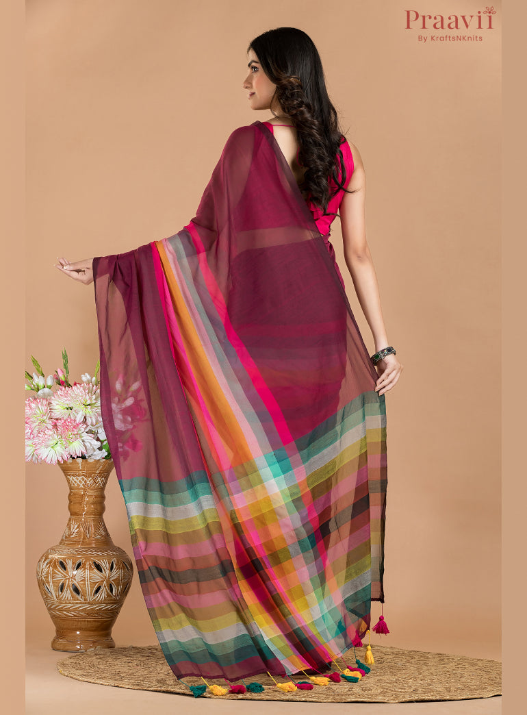 Maroon Mulmul Cotton Saree