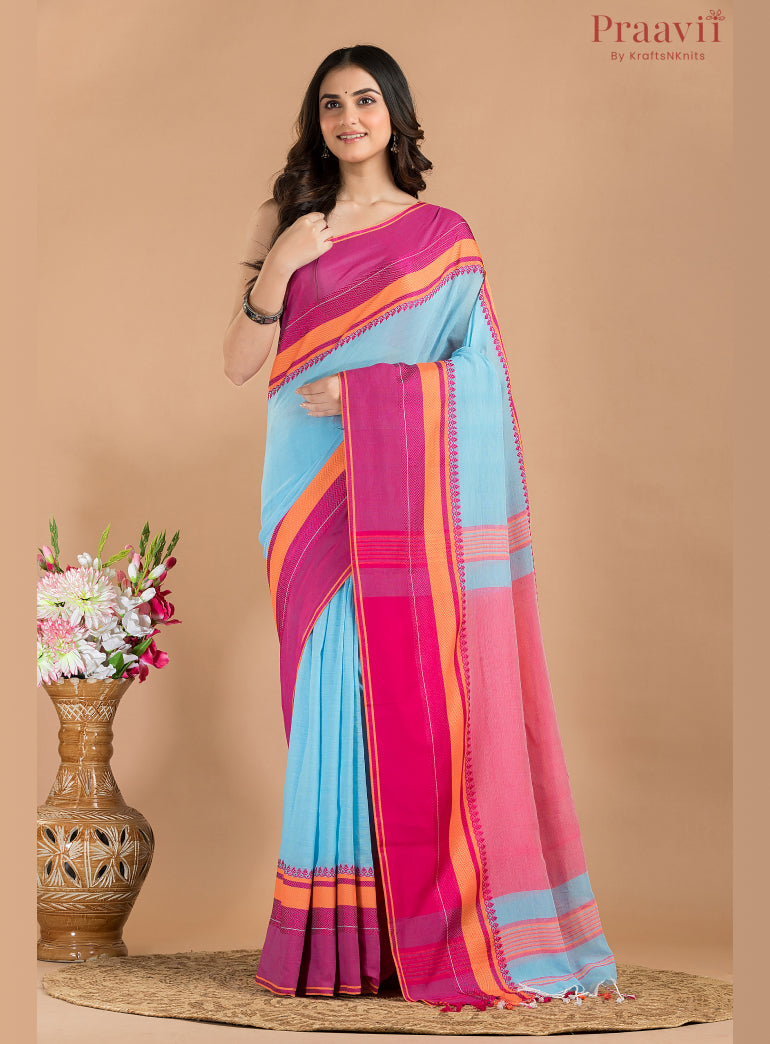Sky Blue with Maroon BorderKhaddi Saree