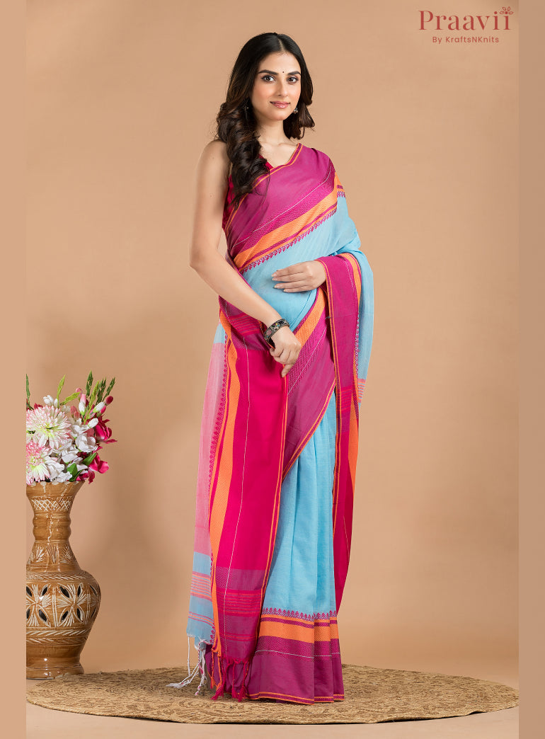 Sky Blue with Maroon BorderKhaddi Saree