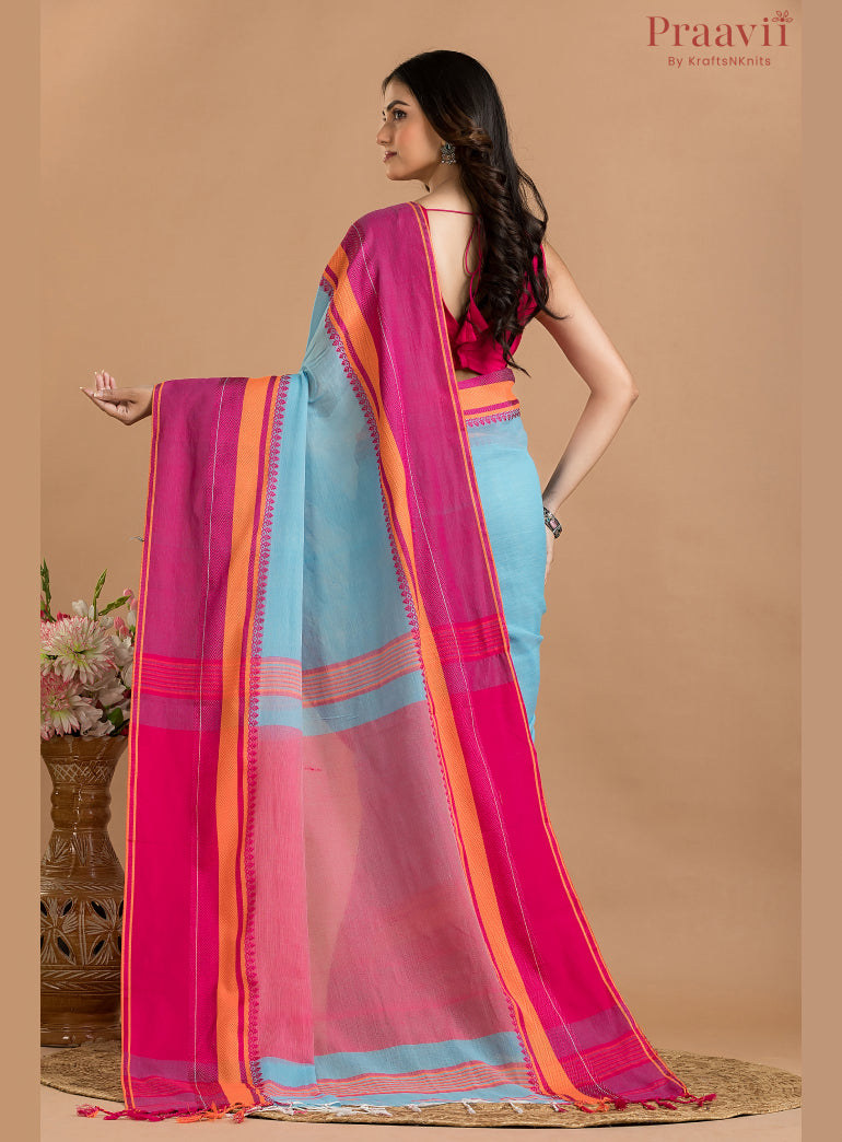 Sky Blue with Maroon BorderKhaddi Saree