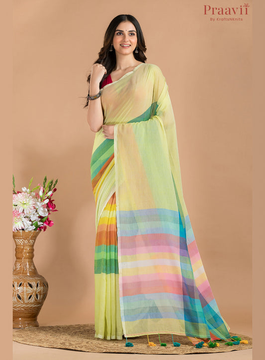 Lime Green Mul Cotton Saree