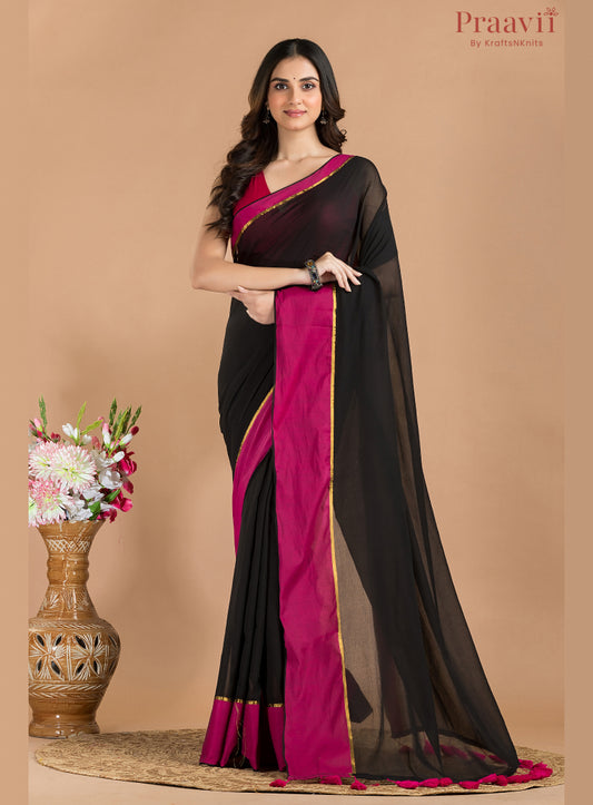 Black Mul Cotton Saree