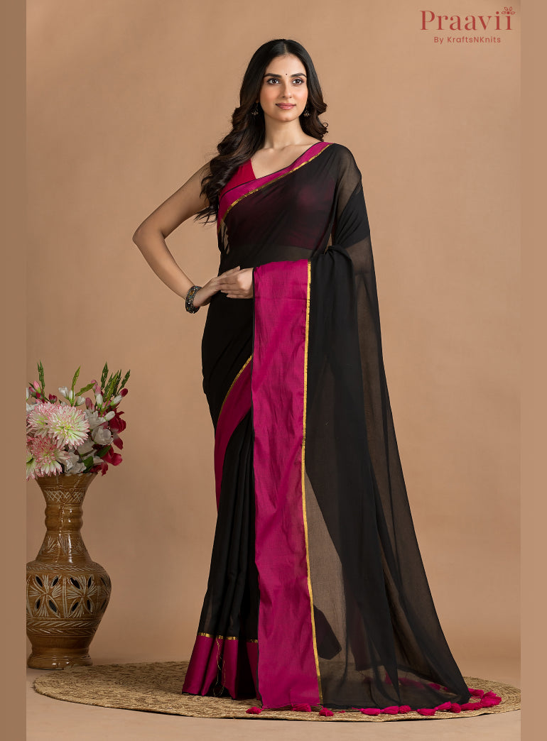 Black Mulmul Cotton Saree