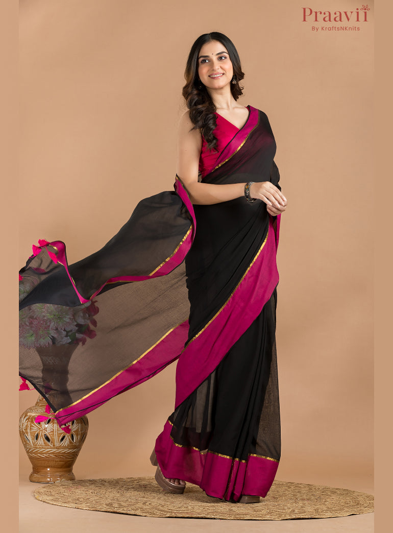 Black Mulmul Cotton Saree