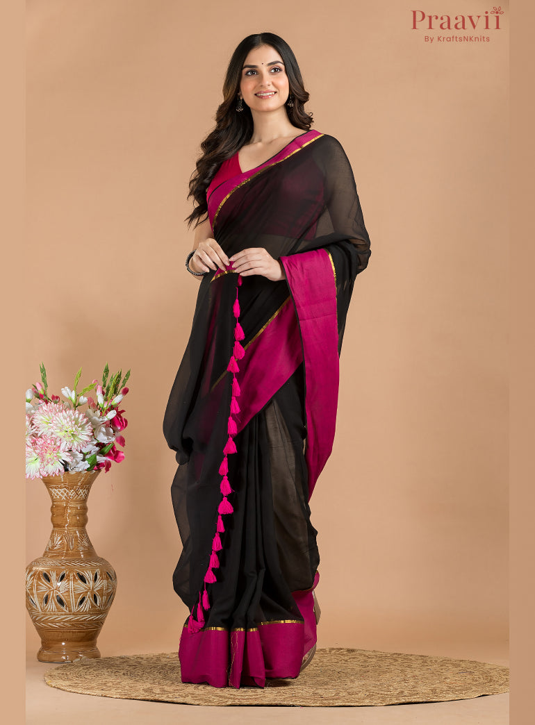 Black Mulmul Cotton Saree