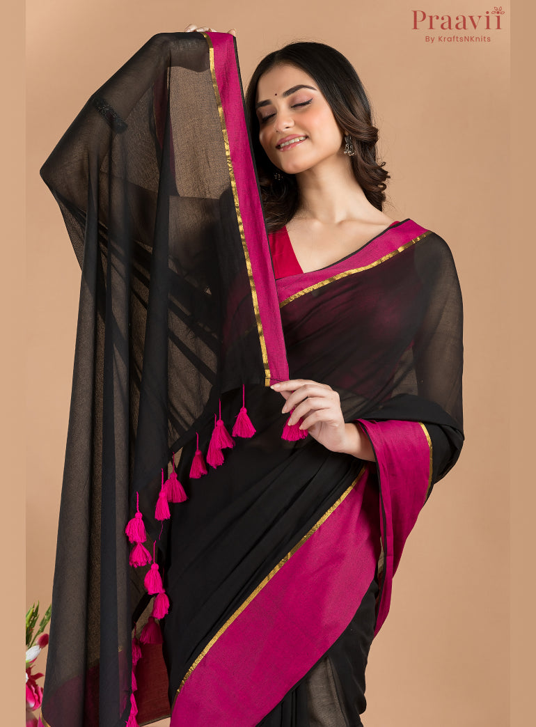 Black Mulmul Cotton Saree
